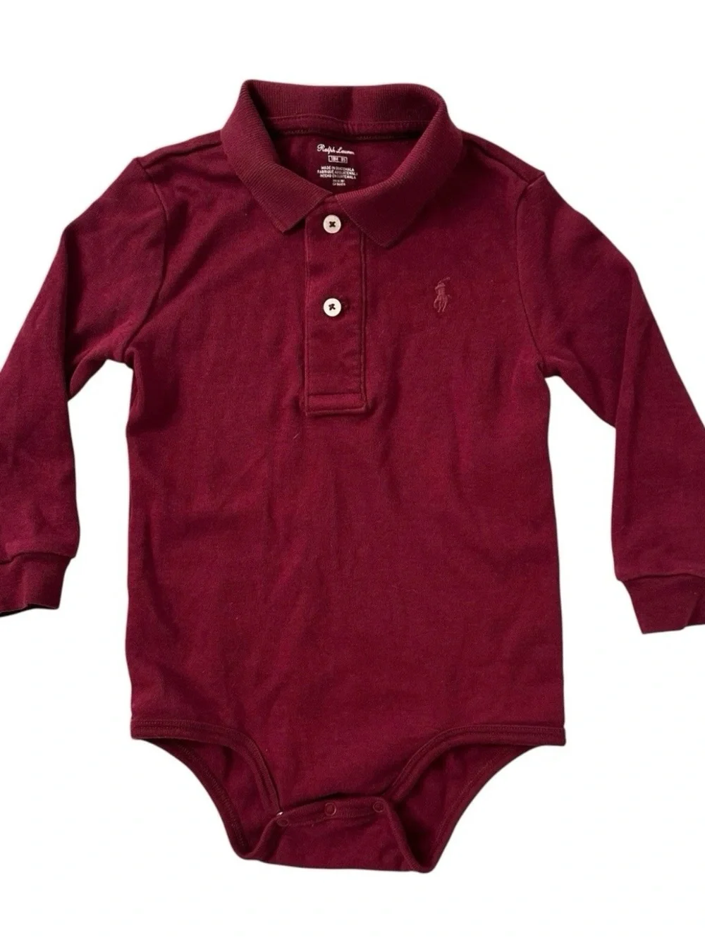 Polo Ralph Lauren Burgandy Long Sleeve Bodysuit Boy 18 Month